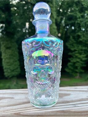 Iridescent Glass Decanter w/skull design